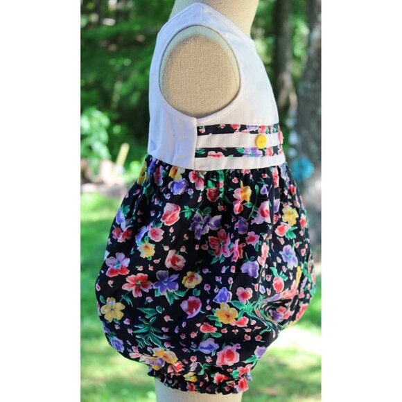 90s Thomas Bubble Romper 1pc Baby Girl White Navy Floral Summer Roses Sleeveless - Picture 5 of 7